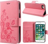 Geschikt voor iPhone SE (2020) / 7 / 8 wallet portemonnee hoesje - roze vlinders