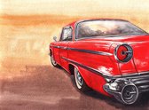 High resolution. Watercolor, paintings, paper. Retro red auto  - Modern Art Canvas  - Horizontal - 516193579 - 40*30 Horizontal