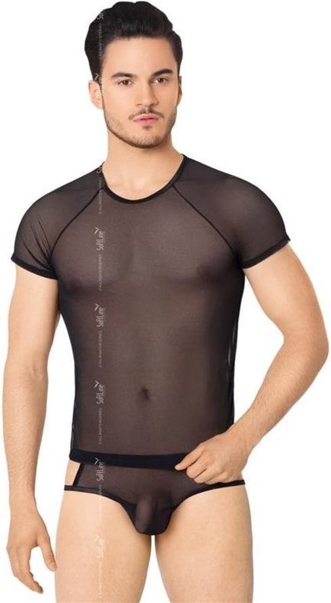 Netstof heren shirt en string zwart M/L