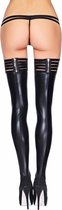 ANDES Wetlook Stripe Band Stockings - Black - Maat Queen Size - Lingerie For Her - black - Discreet verpakt en bezorgd