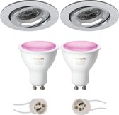 Pragmi Aerony Pro - Inbouw Rond - Mat Zilver - Kantelbaar - Ø82mm - Philips Hue - LED Spot Set GU10 - White and Color Ambiance - Bluetooth - BSE