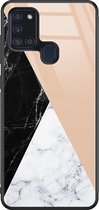 Samsung A21s hoesje glas - Marmer zwart bruin - Hard Case - Zwart - Backcover - Marmer - Multi