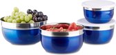 relaxdays - ensemble bol avec couvercle - acier inoxydable - 4 pièces - bol mélangeur - bol bleu
