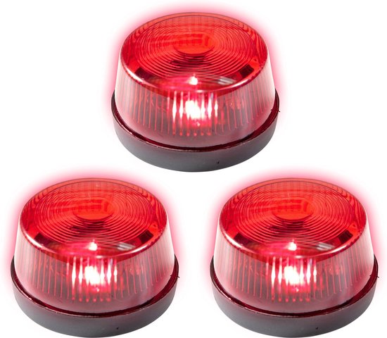 3x Rode politie LED zwaailampen/zwaailichten met sirene 7 cm - Zwaailamp/zwaailicht - Speelgoed of themafeest - Feestlamp
