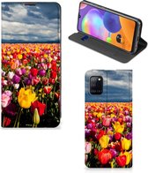 Stand Case Moederdag Cadeau Geschikt voor Samsung Galaxy A31 Telefoonhoesje met foto Tulpen