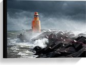 Canvas  - Storm bij Vuurtoren - 40x30cm Foto op Canvas Schilderij (Wanddecoratie op Canvas)