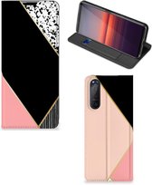 Bookcase Hoesje Sony Xperia 5 II Smart Cover Black Pink Shapes