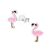 Aramat jewels ® - Kinder oorbellen flamingo 925 sterling zilver 6mm x 8mm roze
