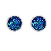 Aramat jewels ® - Druzy oorbellen zweerknopjes pauw blauw chirurgisch staal 10mm