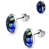 Aramat jewels ® - Bloemen oorbellen zweerknopjes donker blauw murano glas staal 16mm x 12mm