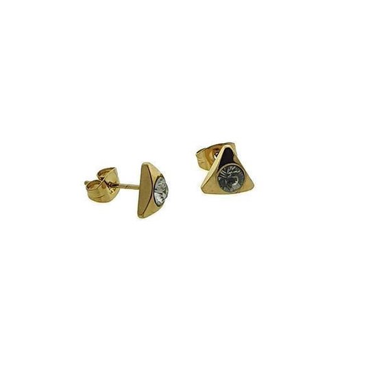 Aramat jewels ® - Oorbellen driehoek zirkonia transparant goudkleurig chirurgisch staal 8mm