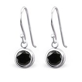 Oorhangers met bedel-925 zilver-zirkonia-rond-6mm-zwart