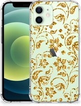 Smartphone hoesje iPhone 12 Mini Hoesje Bumper met transparante rand Gouden Bloemen