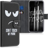 kwmobile telefoonhoesje voor Samsung Galaxy A20e - Hoesje met pasjeshouder in wit / zwart - Don't Touch My Phone design