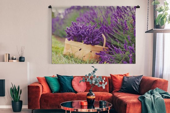 Tapisserie La lavande - Lavande fraîche dans un panier Tapisserie coton 180x120 cm - Tapisserie avec photo XXL / Groot format!