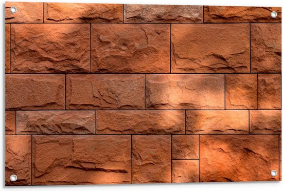 Tuinposter – Oranje Stenen Muur - 90x60cm Foto op Tuinposter  (wanddecoratie voor buiten en binnen)