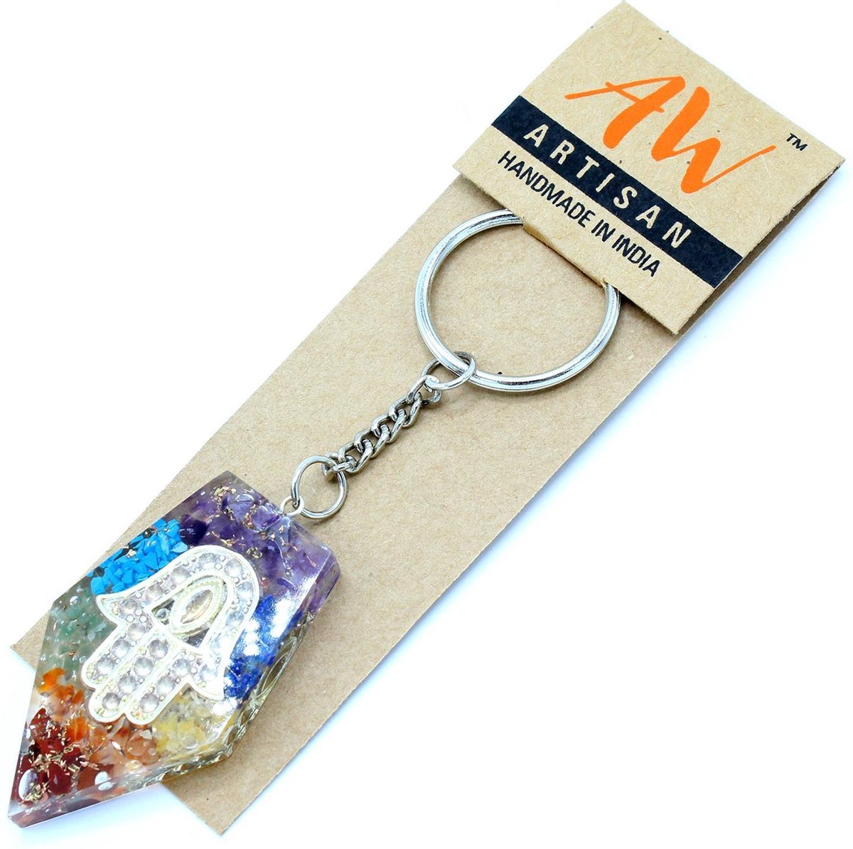 Orgonite Power-sleutelhanger - Edelsteenchakra Hamsa