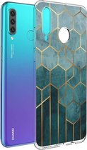 iMoshion Hoesje Geschikt voor Huawei P30 Lite Hoesje Siliconen - iMoshion Design hoesje - Goud / Meerkleurig / Groen / Green Honeycomb