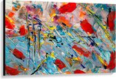 Canvas  - Blauwe Verf met Rode en Gele Strepen  - 120x80cm Foto op Canvas Schilderij (Wanddecoratie op Canvas)