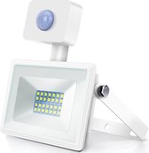 LED Bouwlamp 20 Watt met Sensor - LED Schijnwerper - Aigi Sunny - Helder/Koud Wit 6400K - Waterdicht IP65 - Mat Wit - Aluminium - BSE