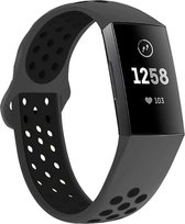 Siliconen Smartwatch bandje - Geschikt voor  Fitbit Charge 3 sport bandje - donkergrijs/zwart - Maat: S - Horlogeband / Polsband / Armband