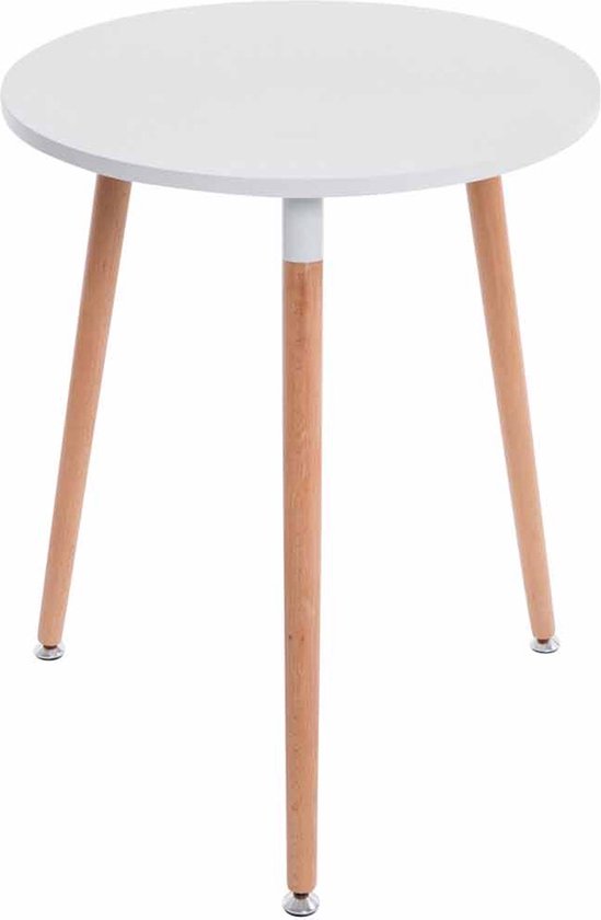 Clp Design keukentafel AMALIE - Ø 60 cm, hout, driepotig, met vloerbeschermer - tafelblad : wit / onderstel : natura - Kleur onderstel : natura