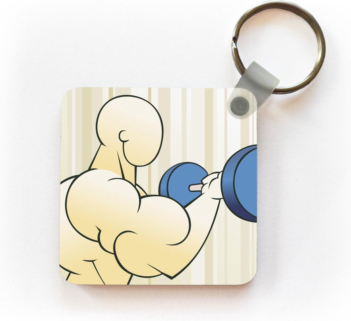 Sleutelhanger - Uitdeelcadeautjes - Een illustratie van een bodybuilder met een blauwe halter - Plastic