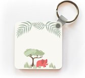 Sleutelhanger - Uitdeelcadeautjes - Illustratie van een olifant met tropische planten - Plastic
