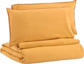 Kave Home - Ibelis beddengoed set bio (GOTS) mosterdgeel kastanjebruin 150 x 190 cm