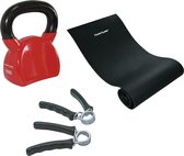 Tunturi - Fitness Set - Kettlebell 10 kg - Fitnessmat 160 x 60 x 0,7 cm - Knijphalters 2 stuks