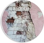 Forex Wandcirkel - Bakstenen Muur met Roze Verf - 20x20cm Foto op Wandcirkel (met ophangsysteem)