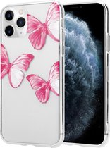 ShieldCase Pink Butterflies geschikt voor Apple iPhone 11 Pro hoesje - doorzichtig telefoonhoesje met roze vlinder print - transparant