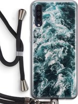 Case Company® - Hoesje met koord geschikt voor Samsung Galaxy A50 hoesje met Koord - Zee golf - Telefoonhoesje met Zwart Koord - Bescherming aan alle Kanten en Over de Schermrand