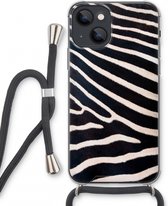 Case Company® - Hoesje met koord geschikt voor iPhone 13 mini hoesje met Koord - Zebra - Telefoonhoesje met Zwart Koord - Extra Bescherming aan alle Kanten en Over de Schermrand