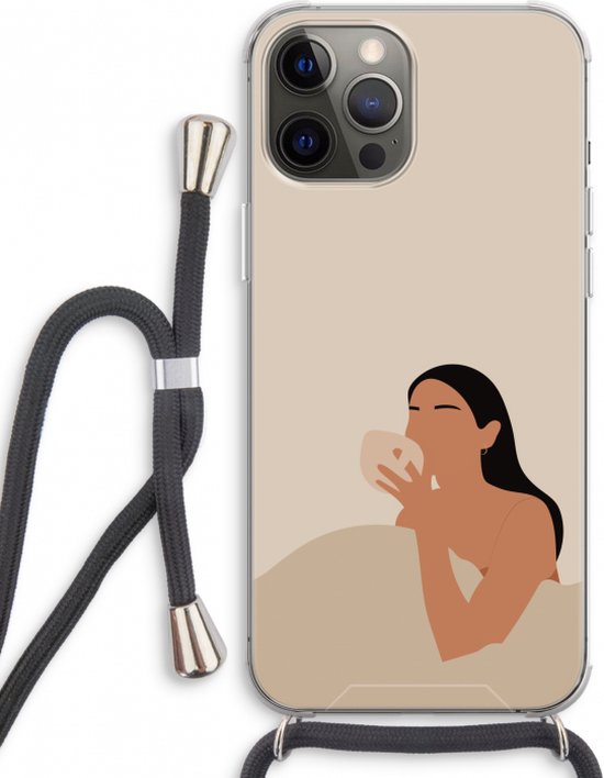 Case Company® - Hoesje met koord geschikt voor iPhone 12 Pro Max hoesje met Koord - Fresh coffee - Telefoonhoesje met Zwart Koord - Extra Bescherming aan alle Kanten en Over de Schermrand