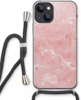 Case Company® - Hoesje met koord geschikt voor iPhone 13 mini hoesje met Koord - Roze marmer - Telefoonhoesje met Zwart Koord - Extra Bescherming aan alle Kanten en Over de Schermrand