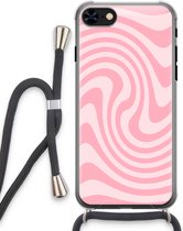 Case Company® - Hoesje met koord geschikt voor iPhone 8 hoesje met Koord - Swirl Roos - Telefoonhoesje met Zwart Koord - Extra Bescherming aan alle Kanten en Over de Schermrand