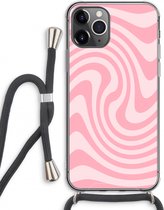 Case Company® - Hoesje met koord geschikt voor iPhone 11 Pro Max hoesje met Koord - Swirl Roos - Telefoonhoesje met Zwart Koord - Extra Bescherming aan alle Kanten en Over de Schermrand