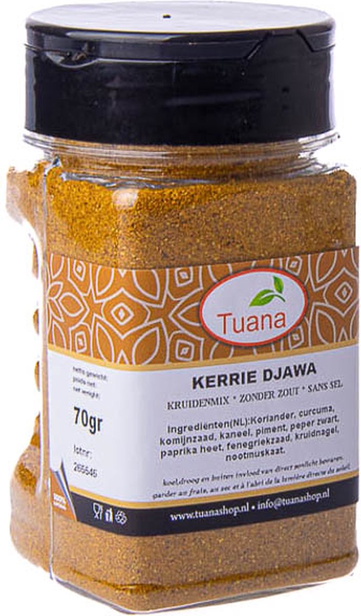 Goedkoopste Tuana Kruiden - Kerrie Djawa - Bakje 60 Gram - Kruiden Zonder Zout - KP0121