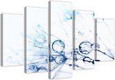 Trend24 - Canvas Schilderij - Waterdruppels Op Een Paardebloem - Vijfluik - Bloemen - 100x70x2 cm - Blauw