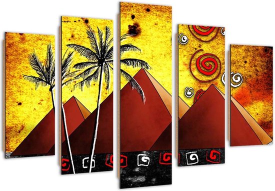 Trend24 - Canvas Schilderij - Egyptische Piramides - Vijfluik - Oosters - 100x70x2 cm - Rood