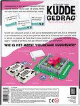 Achterkant van de speldoos Kuddegedrag met speldetails, een illustratie van de inhoud en logo's.