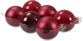 6x stuks kerstversiering kerstballen rood/donkerrood van glas - 8 cm - mat/glans - Kerstboomversiering