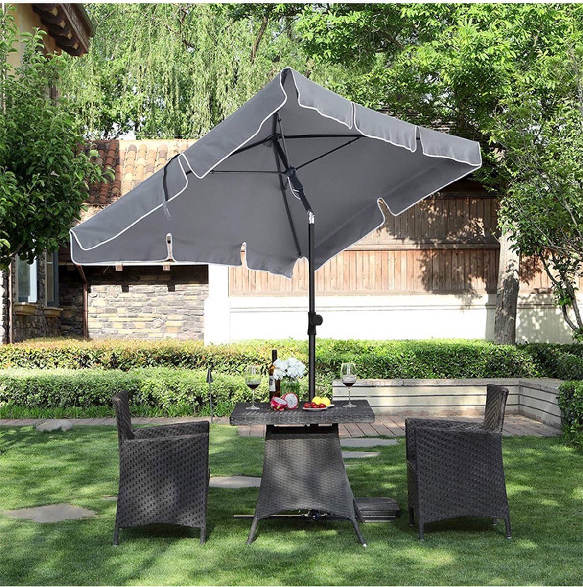 QUICK STAR balcony parasol 200x125 cm balcony privacy screen rectangular folding grey garden shade UV