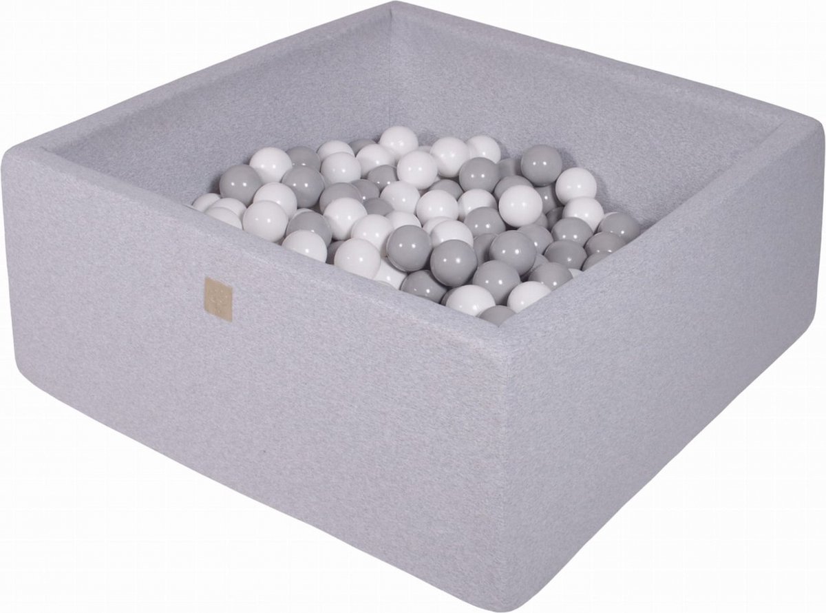 Vierkante Ballenbak incl. 400 ballen - 110x110x40 cm - Licht Grijs - Grijs, Wit