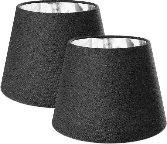 Navaris 2x lampenkap voor tafellamp - E14 fitting - 15,2 cm hoog - Set van 2 ronde lampenkappen - Zwart/zilverkleurig