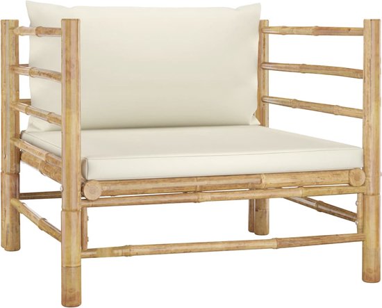 vidaXL - 5-delige - Loungeset - met - crèmewitte - kussens - bamboe