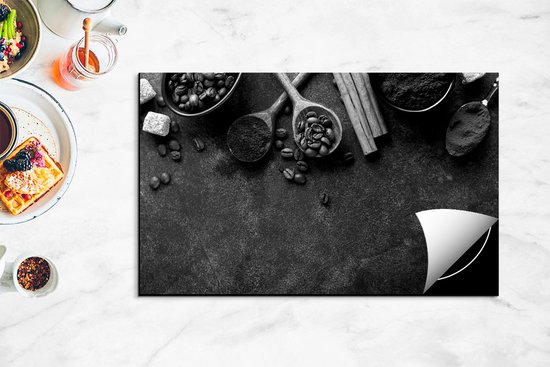 Chefcare Inductie Beschermer Koffiebonen met Kaneelstokjes - Zwart Wit - 85x52 cm - Afdekplaat Inductie - Kookplaat Beschermer - Inductie Mat