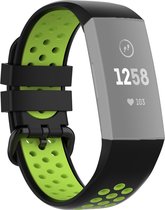 Mobigear Siliconen Watch bandje geschikt voor Fitbit Charge 3 Bandje Gespsluiting | Mobigear Sport Plus Buckle - Zwart /Groen