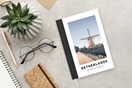 Carnet - Livre d'écriture - Pays- Nederland - Moulin à vent - Vintage - Carnet - Taille A5 - Bloc-notes